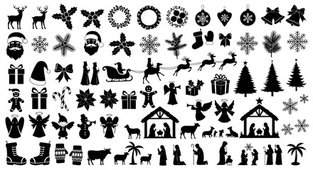 Collection of christmas silhouettes isolated on transparent background