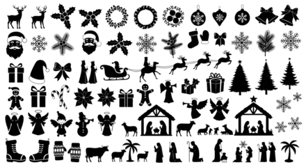 Collection of christmas silhouettes isolated on transparent background