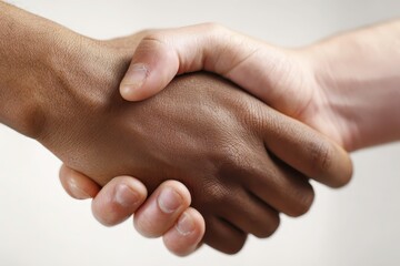 Detailed Close Up of Two Hands Engaged in a Firm Handshake on a Light Background