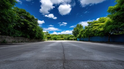 Fototapeta premium Empty Parking Lot Stock Photo: Urban Space & Nature (62 chars)
