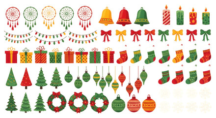 Festive christmas decorations isolated on transparent background for holiday season