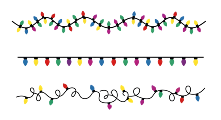 Colorful christmas light isolated on transparent background for holiday decoration