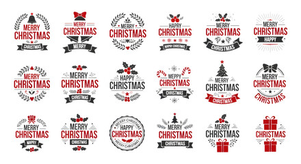 Christmas typography design for greeting cards isolated on transparent background