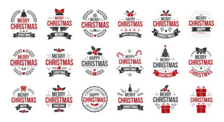 Christmas typography design for greeting cards isolated on transparent background