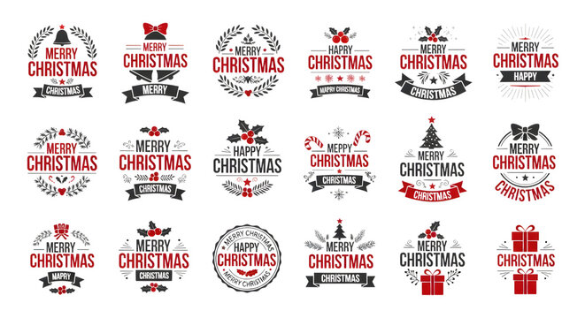 Christmas typography design for greeting cards isolated on transparent background
