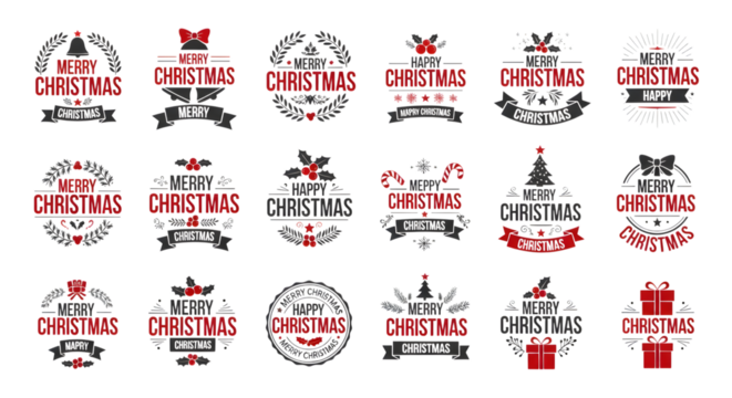 Christmas typography design for greeting cards isolated on transparent background