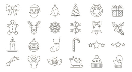 Collection of hand drawn christmas icons isolated on transparent background