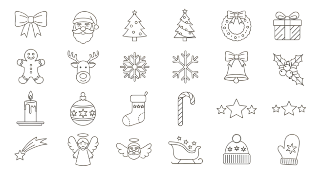 Collection of hand drawn christmas icons isolated on transparent background - Powered by Adobe