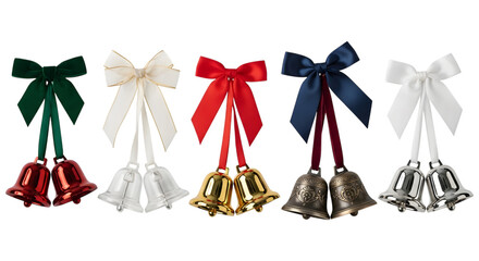 Colorful christmas bells with bows isolated on transparent background