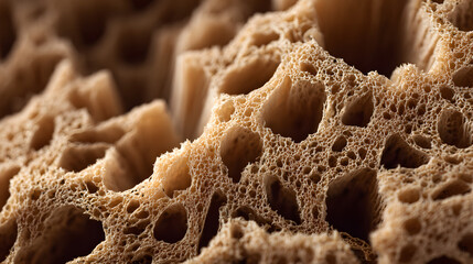 Macro view of natural dry sponge with porous beige tones