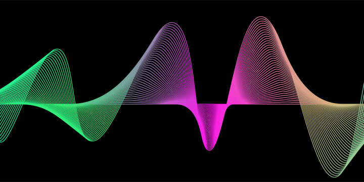 Abstract wave lines pattern dynamic colorful light flowing isolated on black background. Vector illustration design element in concept of music, party, technology, modern.Print