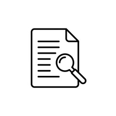 Document review icon with magnifying glass showing text on a sheet, representing detailed research analysis and information retrieval