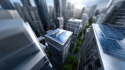 Modern Cityscape Stock Photo: Sustainable Buildings & Architecture, Solar panels