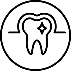 Dental Care Line Icon — Protected Molar Tooth with Shine Symbol