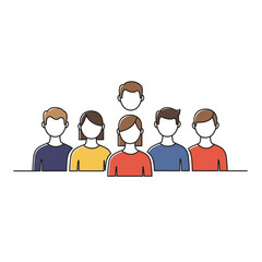 Group of diverse people standing together with a floating head vector graphic illustration for community concept