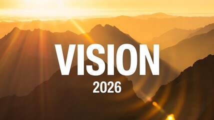 Vision statement for 2026 future with mountains and sun rays in background displaying the year two thousand twenty six