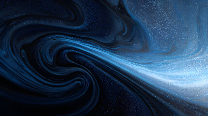 Blue and black fluid-like swirls forming a mysterious atmospheric illusion
