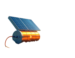 Modern solar-powered water storage system with blue panels on orange tank, isolated on black