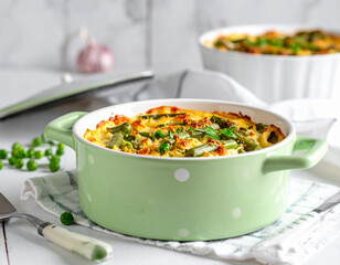 A pot of Green Bean Casserole on the table 