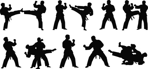 Large Collection of Diverse Standing Business People Silhouettes Engaged in Various Corporate and Professional Activities Holding Smartphones and Tablets