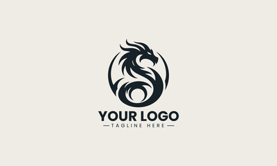 Mythical Dragon Gaming black vector logo
