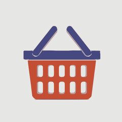 Illustration of a Stylish Shopping Basket with Blue Handles and Red Body on a Light Gray Background