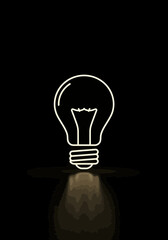Illuminated idea bulb shining in darkness with glowing light beam representing creative thinking and inspiration