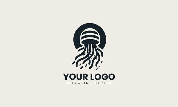 Reggae jellyfish silhouette creates musical themed logo with bold artistic black vector style