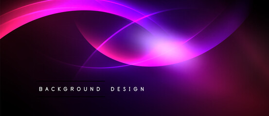 Abstract purple lines create dynamic energy. Bright glow emanates from center, contrasting dark background. Modern design element.