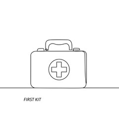 Minimalist first aid kit illustration with continuous line art for medical assistance and emergency preparedness