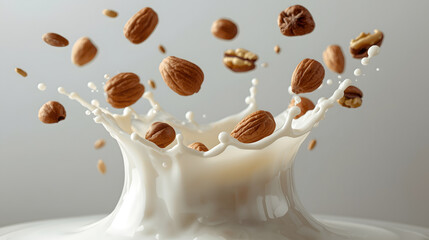 Obraz premium A dynamic splash of fresh milk and almonds high-resolution photo