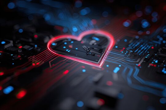 Heart-shaped glow on circuit board