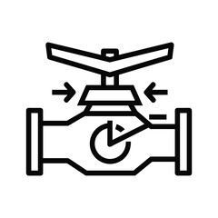 Industrial valve on pipe with flow direction arrows line icon