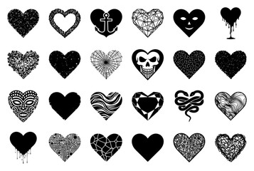 Diverse Black and White Heart Graphics and Icons silhouette