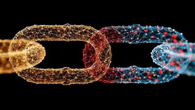 Abstract chain link design, polygonal structure, interwoven