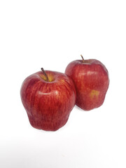 Close Up of Two Ripe Red Gala Apples with Stems, white background