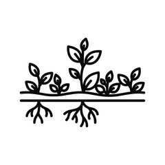 Plant growth with roots and shoots, ecological illustration isolated on