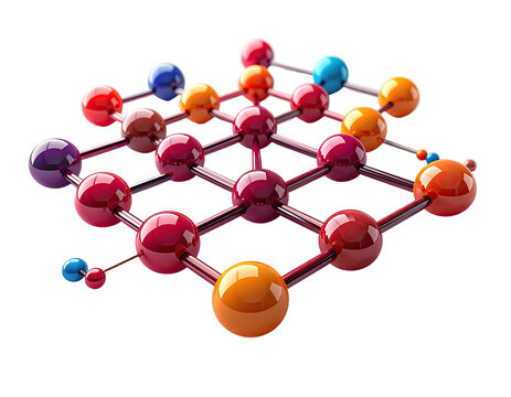 3D rendering of a colorful, interconnected molecular structure floating against a black backdrop