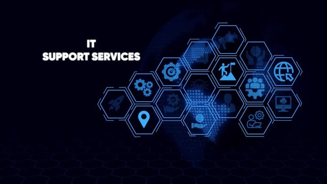 IT Support Services Technology Concept with Hexagonal Icons and Globe computer