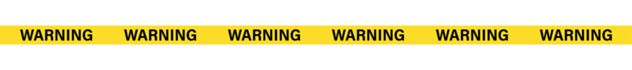 A yellow warning tape with repeated warning text in black on a white background safety message alert