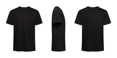 Plain black t shirt front side and back mockup template isolated