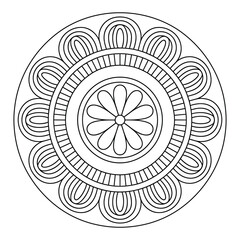 Intricate Mandala Coloring Page, Decorative Floral Mandala Line Art for Coloring Books