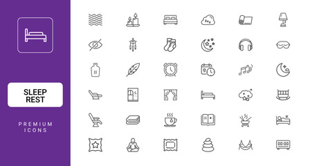 sleep rest relaxation vector icon collection