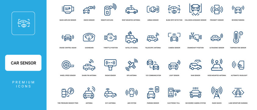 car sensors automotive technology vector icon collection
