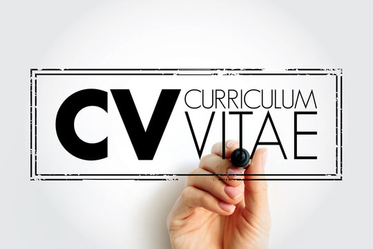 CV - Curriculum Vitae is a short written summary of a person's career, qualifications, and education, acronym text concept stamp