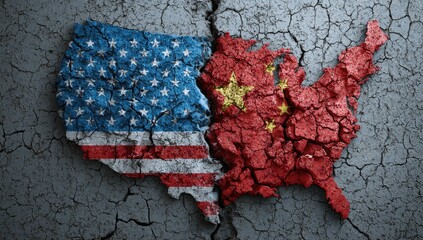Composite image showing the fractured US-China geopolitical relationship