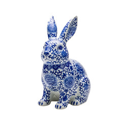 Elegant Blue  White Ceramic Rabbit Figurine  Decorative Home Art Object
