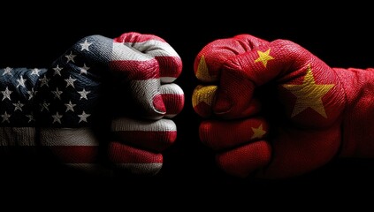 Two fists clash, each painted with a nation's flag, symbolizing conflict and disagreement