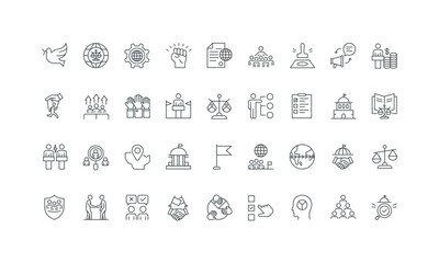 President and government of country, activism thin black and red outline symbols vector illustration Politics and democracy, politicians and election, equality policy and constitution line icon set.
