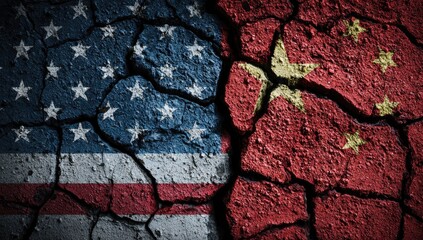 A divided visual, depicting the flags of two nations with cracks symbolizing strain